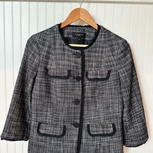 TALBOTS Womens Blazer Jacket Size 8P Deep Blue Navy Weave Tweed Lined Career